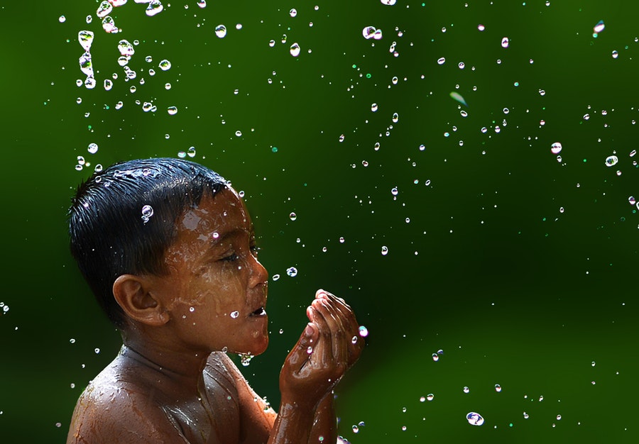 A child showering